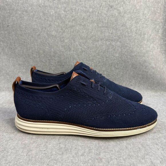 Cole Haan Men Shoe Size 11.5 Navy Blue Knit Original Grand Wingtip Oxford C27960 - Picture 4 of 9